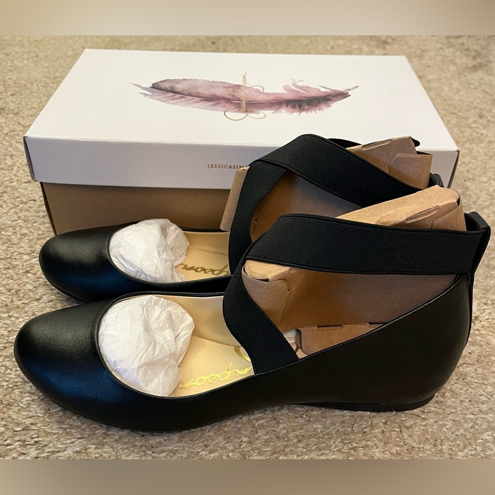 Jessica Simpson Mandayss black criss-cross ankle ballet flats shoes, 8.5M, NWT